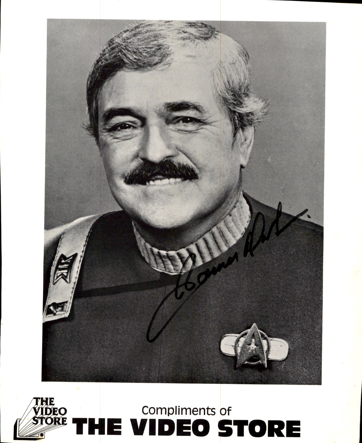 Autographed black-and-white photograph of James Doohan as Montgomery Scott (Scotty)